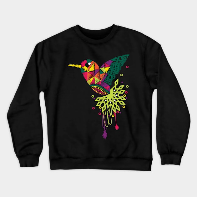 Hummingbird Embroidery Effect Mexican Art Crewneck Sweatshirt by Velvet Love Design 